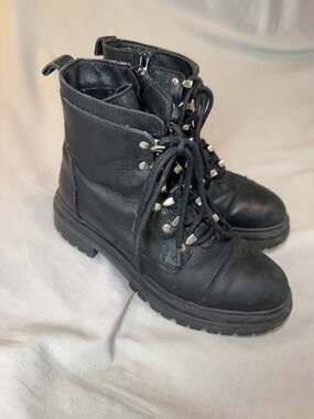 Habers Black Leather Combat Boots Size 6.5